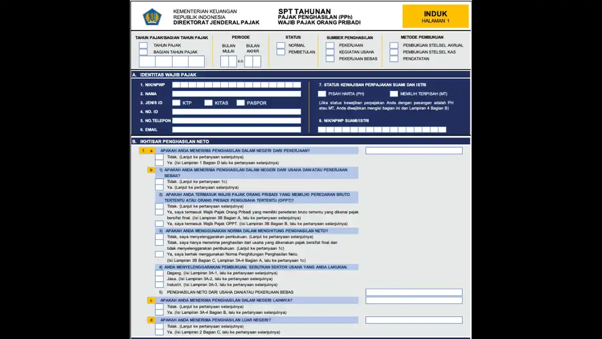 DJP Resmi Seragamkan Formulir SPT Tahunan untuk WP Orang Pribadi