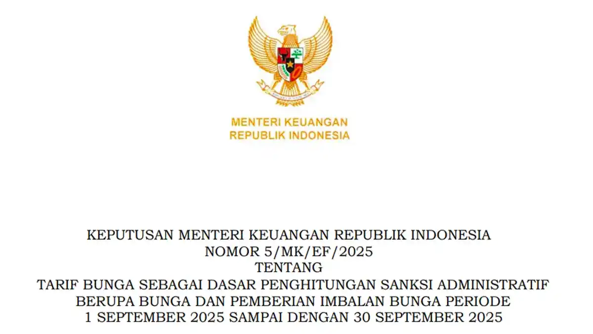 Kemenkeu Tetapkan Tarif Bunga Sanksi Administrasi Pajak September 2025