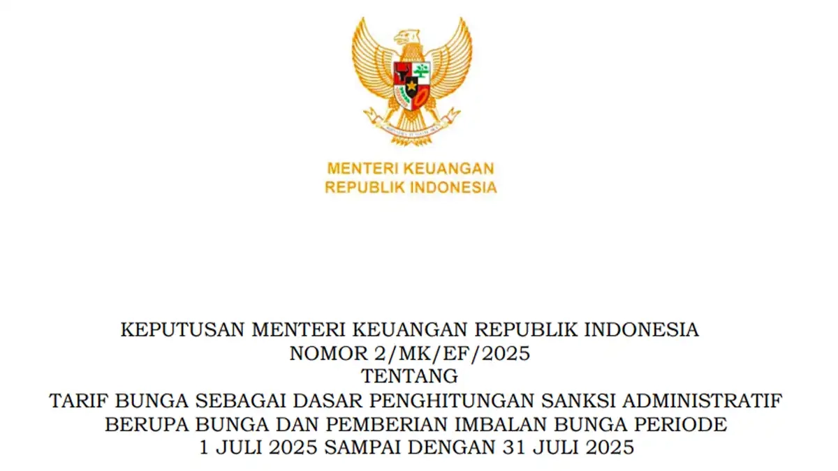 Kemenkeu Tetapkan Tarif Bunga Sanksi Administrasi Pajak Juli 2025