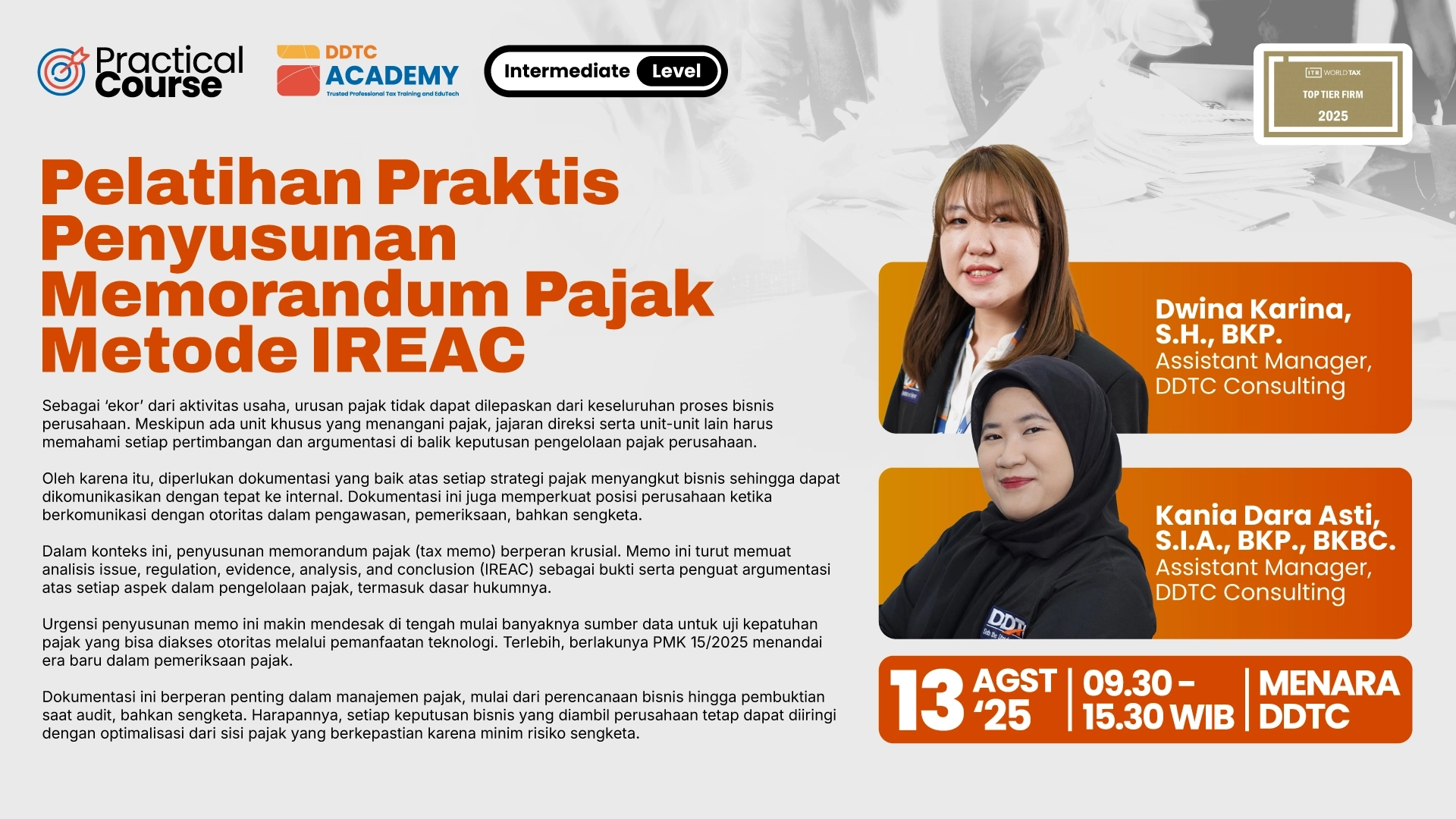 Early Bird Berakhir Hari Ini! Daftar Pelatihan Memo Pajak Metode IREAC