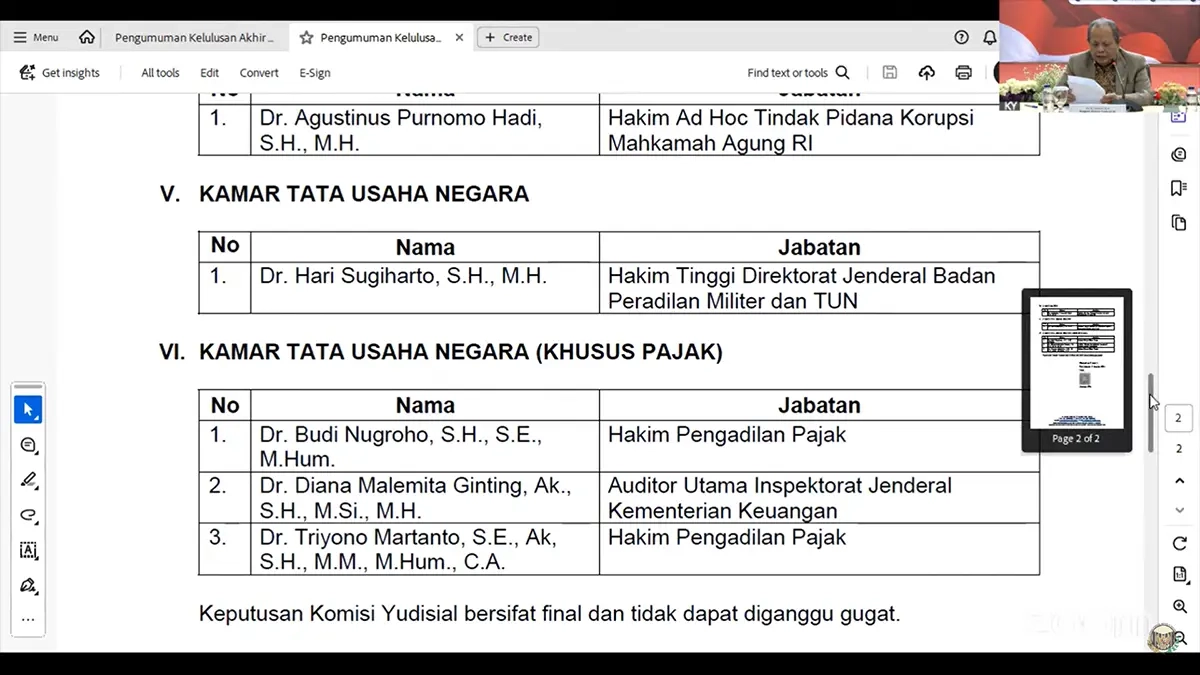 KY Loloskan 13 Calon Hakim Agung, Hanya 3 yang Khusus Pajak
