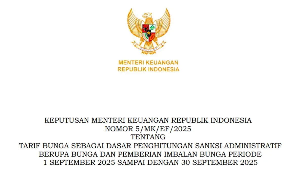 Kemenkeu Tetapkan Tarif Bunga Sanksi Administrasi Pajak September 2025