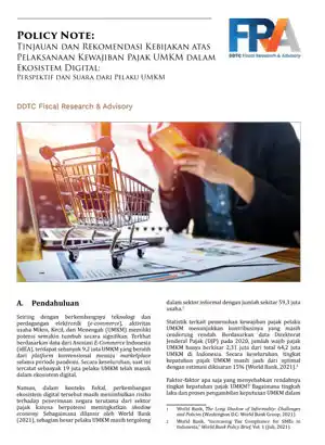 Cover DDTC Fiscal Research & Advisory: Tinjauan dan Rekomendasi Kebijakan atas Pelaksanaan Kewajiban Pajak UMKM dalam Ekosistem Digital: Perspektif dan Suara dari Pelaku UMKM